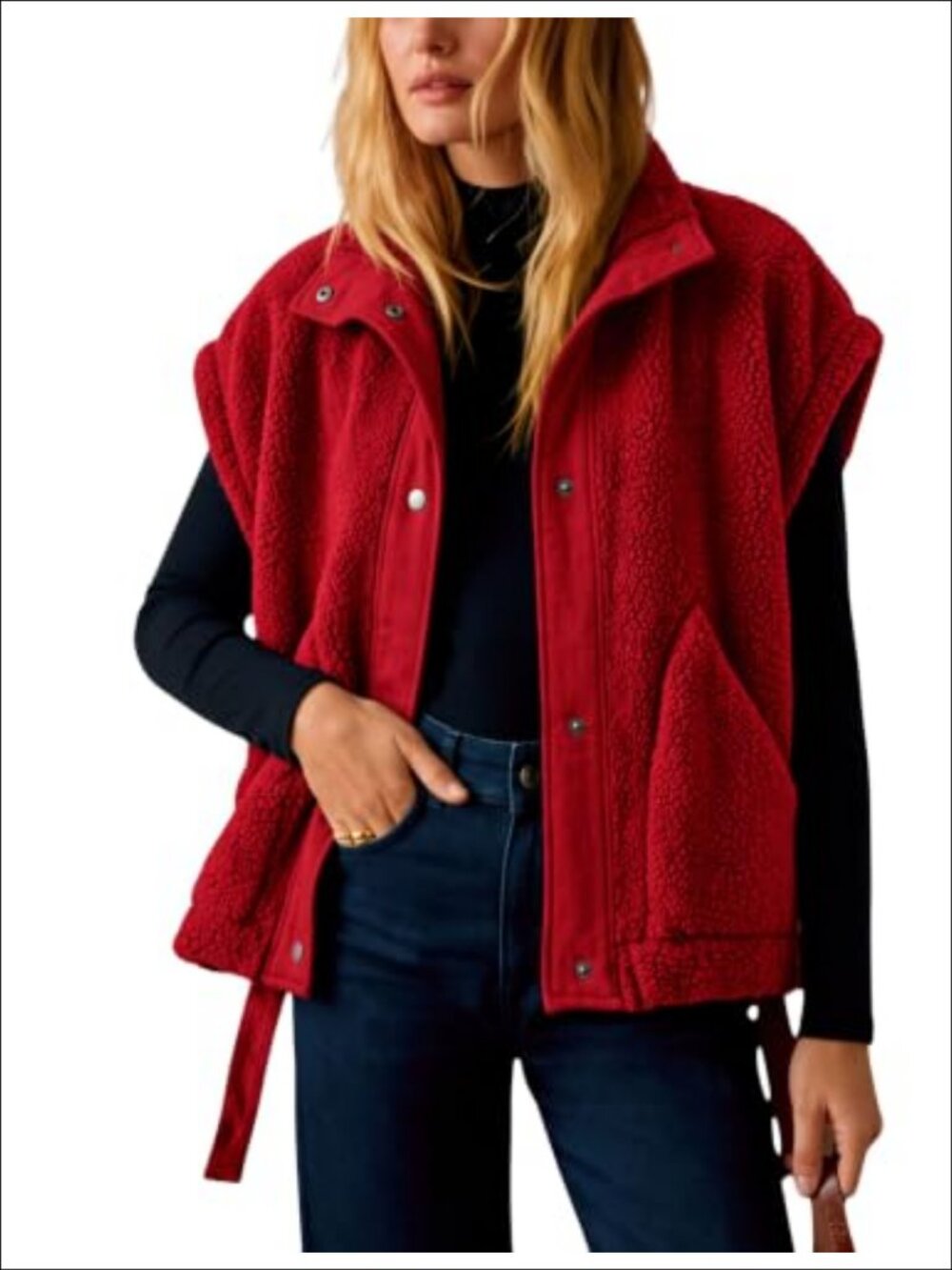 Womens Fleece Vest Button Down Sherpa Sleeveless Jacket with Pockets